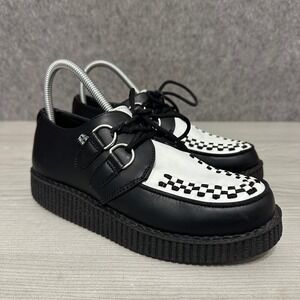T.U.K. Black White Viva Creeper Shoes Vegan Leather Platform Womens 8 Mens 6
